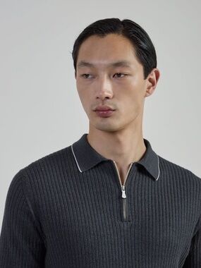 ELEVENTY Mens Half-Zip Merino Wool/Silk Polo Sweater in Navy NWOT/sz M